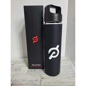 NEW Peloton‎ Glass Water Bottle Black Non-Slip Grip Screw Top 16oz Exercise